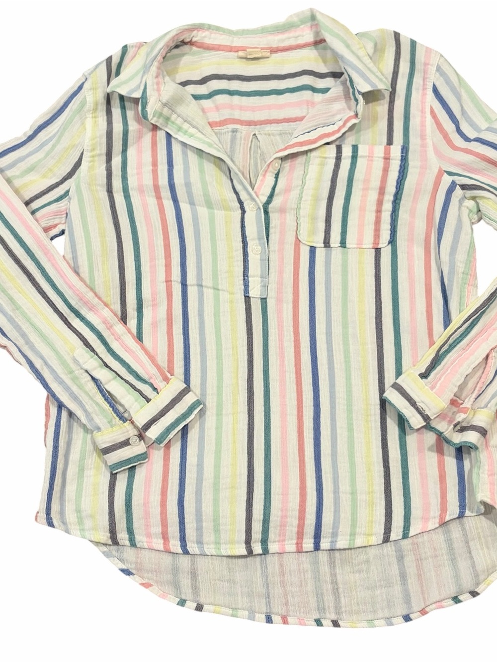 A.n.a Striped Long-Sleeve Pullover Top - Pastel Multicolor 100% cotton Large
